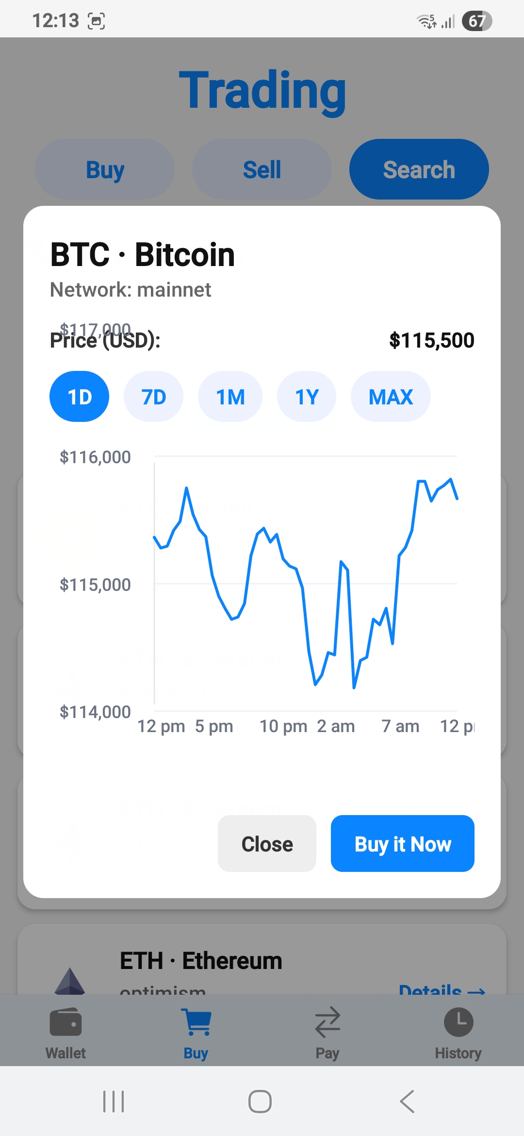 Crypto Pal transaction history